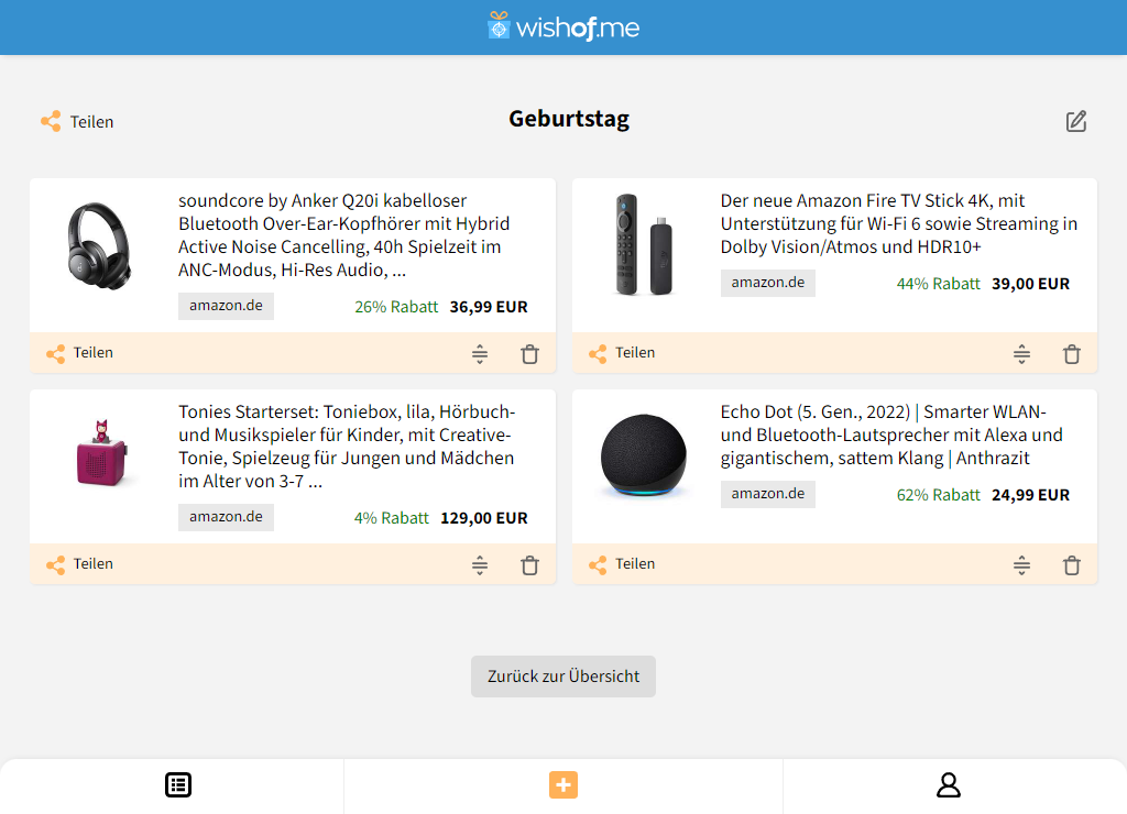 Desktop: WishOf.Me | Online Wunschliste als App (Beste Wunschzettel-App)